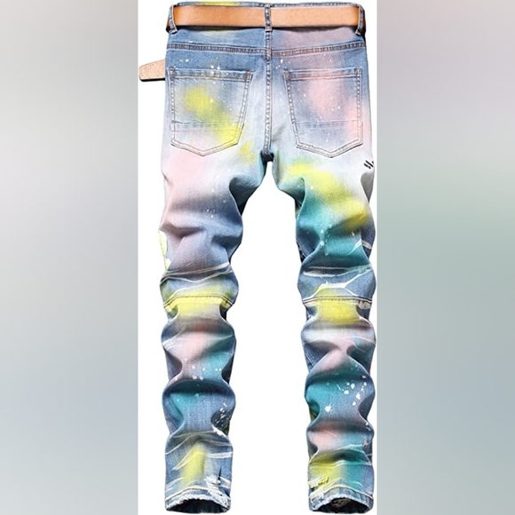 New Mens Painted Designer Slim Fit Jeans Multiple Sizes - Picture 2 of 5